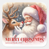 Festive Personalized Santa and Rudolph Christmas  Vierkante Sticker (Voorkant)