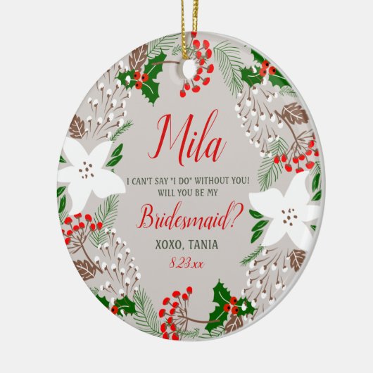 Festive Persoonlijk Bridesmaid-voorstel Kerstmis Keramisch Ornament (Links)