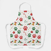 Festive Pet Paw Print Christmas Apron: Red & Green Schort (Voorkant)