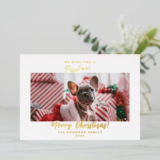 Festive Pet Photo Merry Kerstry Folie Feestdagenkaart (Staand Voorkant)