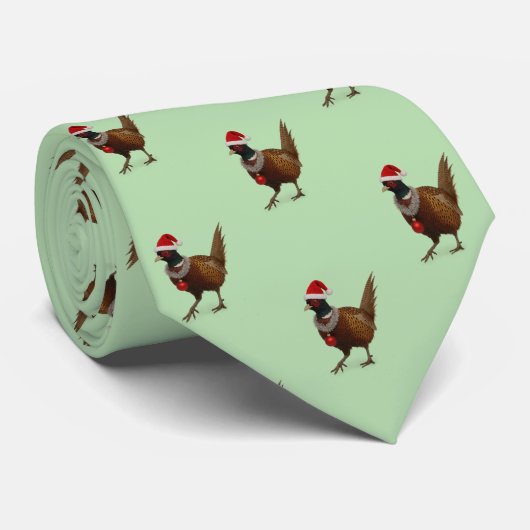 Festive Pheasant Christmas Tie, unique design      Stropdas (Opgerold)