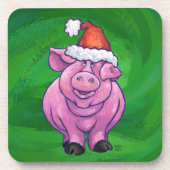Festive Pig in Santa Hat over Groen Bier Onderzetter (Voorkant)