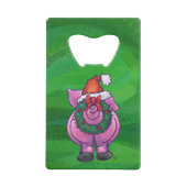 Festive Pig in Santa Hat over Groen Creditkaart Flessenopener (Achterkant)