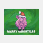 Festive Pig in Santa Hat over Groen Deurmat (Voorkant)