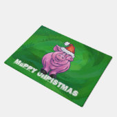 Festive Pig in Santa Hat over Groen Deurmat (Schuin)