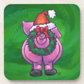 Festive Pig in Santa Hat over Groen Drankjes Onderzetter (Voorkant)