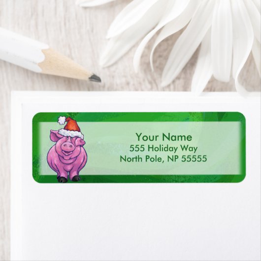 Festive Pig in Santa Hat over Groen Etiket (Insitu)