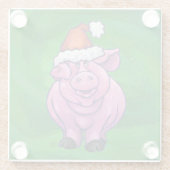 Festive Pig in Santa Hat over Groen Glazen Onderzetter (Achterkant)