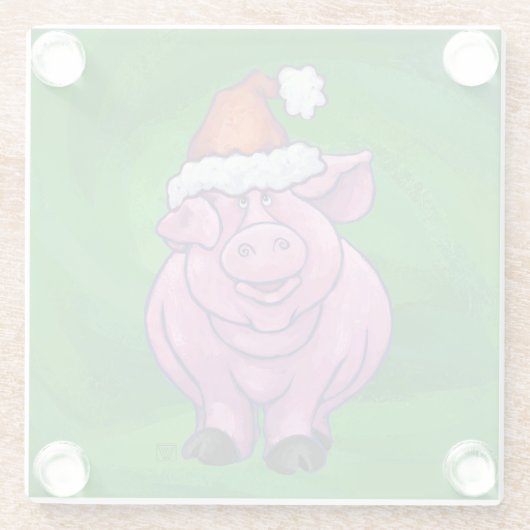 Festive Pig in Santa Hat over Groen Glazen Onderzetter (Achterkant)