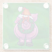 Festive Pig in Santa Hat over Groen Glazen Onderzetter (Achterkant)