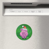 Festive Pig in Santa Hat over Groen Magneet (Insitu (Vaatwasser))
