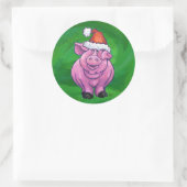 Festive Pig in Santa Hat over Groen Ronde Sticker (Tas)