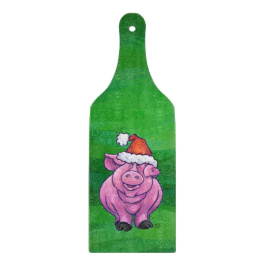 Festive Pig in Santa Hat over Groen Snijplank (Voorkant)
