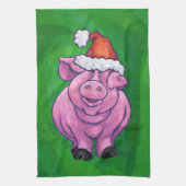 Festive Pig in Santa Hat over Groen Theedoek (Verticaal)