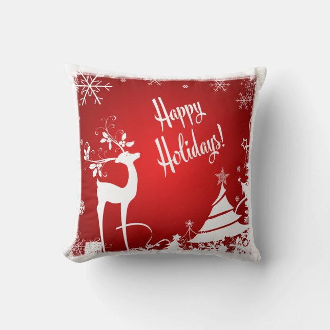Festive Pillow | Rood en wit, Prettige feestdagen! Kussen (Voorkant)