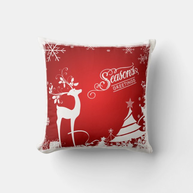 Festive Pillow | Rood en wit, Seizoensgroeten Kussen (Voorkant)