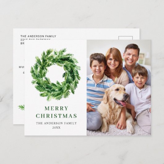 Festive Pine Branch Wreate Kerstfeestdag FOTO Briefkaart (Voorkant / Achterkant)