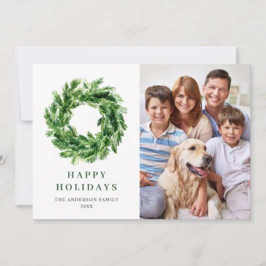 Festive Pine Branch Wreate Kerstmis Pine 3 PHOTO Feestdagenkaart (Voorkant)