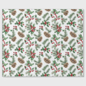 Festive Pine Cone and Cherries Christmas Holiday  Cadeaupapier (Vlak)
