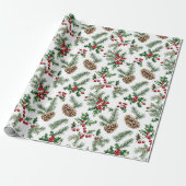 Festive Pine Cone and Cherries Christmas Holiday  Cadeaupapier (Uitgerold)