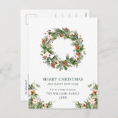 Festive Pine Cones Fir Wreath Merry Kerstmis Feestdagenkaart (Voorkant / Achterkant)