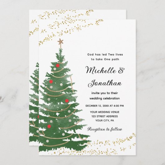 Festive Pine kerstboomster Christelijk bruiloft Kaart (Voorkant / Achterkant)