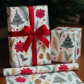 Festive Pine, Poinsettia Christmas Tree Cadeaupapier