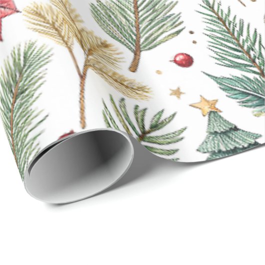 Festive Pine, Poinsettia Christmas Tree Cadeaupapier (Rol Hoek)