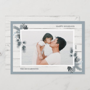 Festive Pine & Rustic White Wooden Shiplap Photo Feestdagenkaart