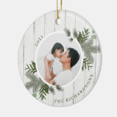 Festive Pine & Rustic White Wooden Shiplap Photos Keramisch Ornament (Links)