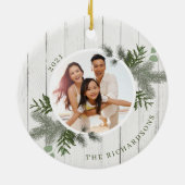 Festive Pine & Rustic White Wooden Shiplap Photos Keramisch Ornament (Achterkant)