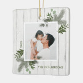 Festive Pine & Rustic White Wooden Shiplap Photos Keramisch Ornament (Links)