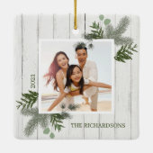Festive Pine & Rustic White Wooden Shiplap Photos Keramisch Ornament (Achterkant)