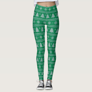 Festive Pine Trees Kerstmis Knit Pattern Leggings