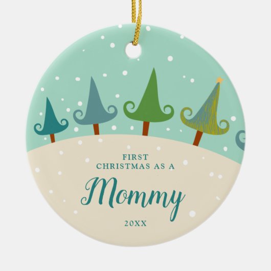 Festive Pine Trees personaliseerde 1e Kerstmis als Keramisch Ornament (Voorkant)