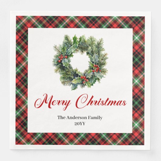 Festive Pine Wreath Christmas Napkins Custom Text Servet (Voorkant)