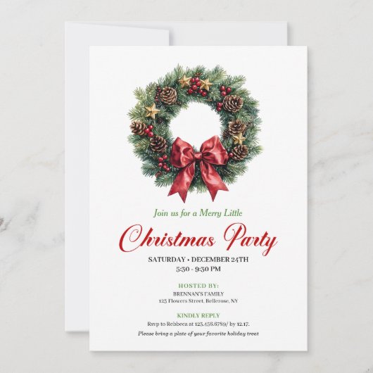 Festive Pine Wreath Christmas Party Editable Card Kaart (Voorkant)
