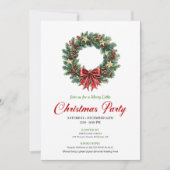 Festive Pine Wreath Christmas Party Invitation Kaart (Voorkant)