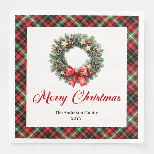 Festive Pine Wreath Watercolor Christmas Napkins Servet (Voorkant)