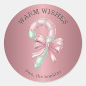 Festive Pink and Green Glitter Shiny Candy Cane Ronde Sticker (Voorkant)