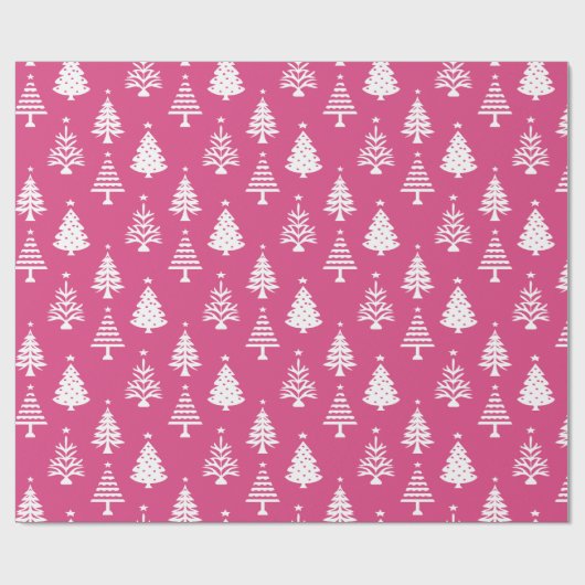 Festive Pink and White Christmas Tree Pattern Cadeaupapier (Vlak)