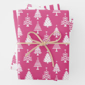 Festive Pink and White Christmas Tree Pattern Inpakpapier Vel (In situ)