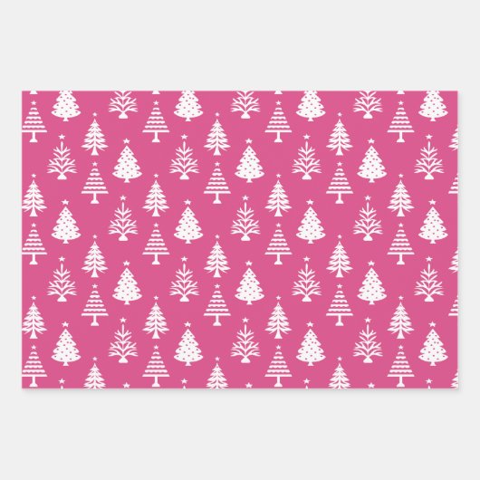 Festive Pink and White Christmas Tree Pattern Inpakpapier Vel (Voorkant)