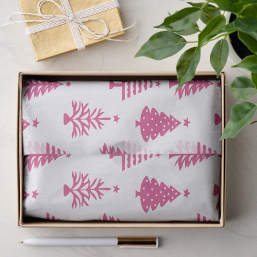 Festive Pink and White Christmas Tree Pattern Tissuepapier (Geschenk)