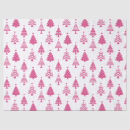 Festive Pink and White Christmas Tree Pattern Tissuepapier