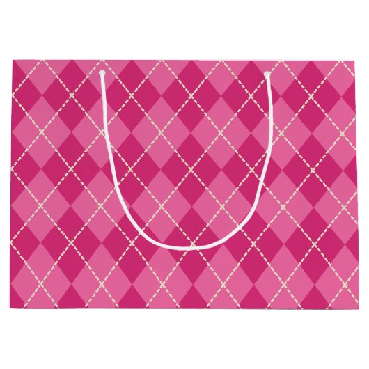 Festive Pink Argyle Gift Bag Large Cadeautasje (Voorkant)