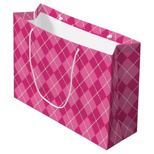 Festive Pink Argyle Gift Bag Large Cadeautasje (Voorkant Gekanteld)