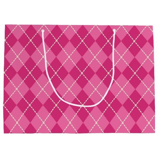 Festive Pink Argyle Gift Bag Large Cadeautasje (Achterkant)