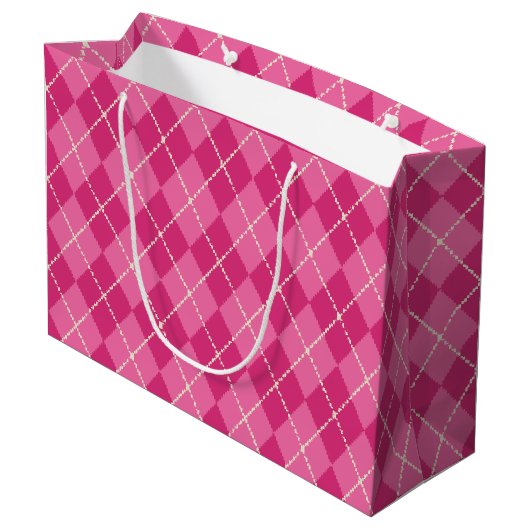 Festive Pink Argyle Gift Bag Large Cadeautasje (Achterkant Gekanteld)