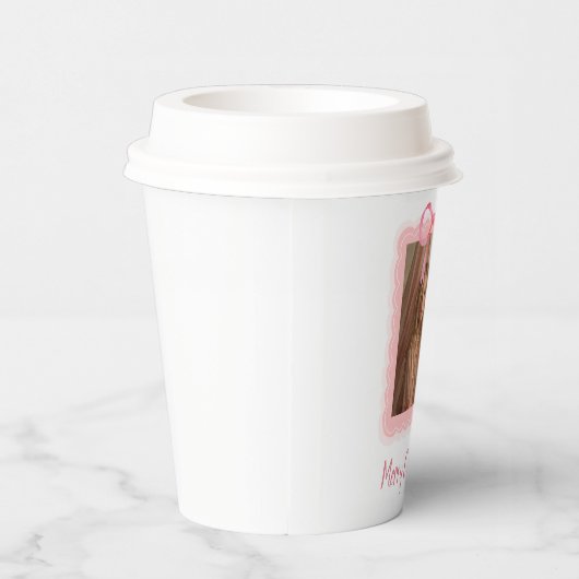 Festive Pink Bow Family Photo Paper Cup Papieren Bekers (Rechts)